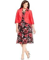 Details About Le Bos Women Plus Size Dress Jacket Sleeveless Printed Rosette Brooch Size 22w
