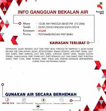 Pemotongan bekalan air ini akan menjejaskan lebih kurang 577 kawasan di daerah klang/shah alam, petaling, gombak, kuala lumpur, kuala langat, dan kuala selangor. Facebook