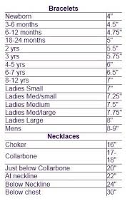 size chart for childrens and womens mens jewelry