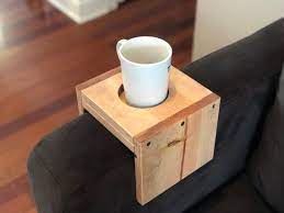 Christmas Gift Unique Holiday Present Wooden Cup Holder Arm Etsy Wooden Cup Holder Wooden Cup Arm Rest Table