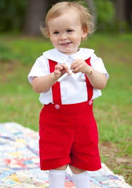 4pcs baby boy formal short suit: Baby Boy Red Shorts With Suspenders