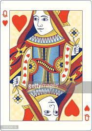 A Queen Of Hearts Playing Card In Blue Line And Color Hearts Playing Cards Card Art Playing Cards