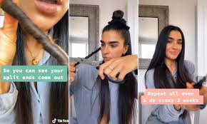 How to split screen tiktok!! Woman Reveals How To Trim Split Ends In Three Simple Steps Daily Mail Online