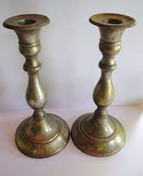 Set of 2 brass taper candle holders, candlestick holders, centerpiece table decorative vintage, modern candlelight dinner metal candlestick holders for reception candlelight dinner ornaments. Vintage Pair Of Solid Brass Candlesticks Made In By Muzettaswaltz 24 00 India Home Decor Brass Candlesticks Candlesticks