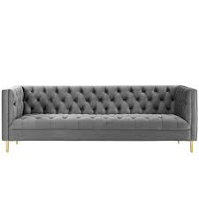 This sofa has deep seating for maximum comfort. Deep Seated Diamond Tufted Grey Velvet Sofa