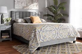 The thayer headboard was designed for its geometric. Baxton Studio Clare Glam And Luxe Grey Velvet Fabric Upholstered Queen Size Panel Bed With Channel Tufted Headboard Q C Home