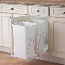Now just insert the drawer wheel into the slot on the rail and slide the trash can cabinet drawer into place. Real Solutions For Real Life 19 In H X 11 In W 23 In D Steel In Cabinet 27 Qt Double Pull Out Trash Can In White Prc12 2 27 R W The Home Depot