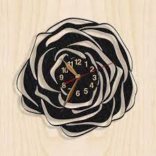 Wall Clock Flower Ornament Rose Wooden Black Wall Art Decor Wood Clock 12inch 30cm Modern Home Decor Gift Id Wall Clock Design Clock Craft Clock Flower