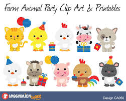Farm Animals Party Clip Art Printables Set Farm Clipart Etsy Farm Animal Birthday Farm Animal Party Animal Birthday