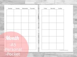 Free Filofax Planner Printables Month On Two Pages For A5 Personal And Pockt Size Planner Printables Free A5 Planner Printables Free Filofax Printables Free