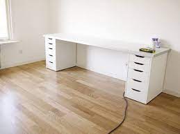 Ikea Desk - Did A Version Of This Using Two 45 Desks Side-by-side Two Metal Legs On Each End And One Drawer Unit Ikea Desk Desk Layout Home Office Design