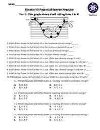 Worksheet Kinetic Vs Potential Energy Kinetic And Potential Energy Potential Energy Kinetic Energy