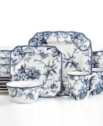 Adelaide 222 Fifth 16 Pc Dinnerware Set Blue White Square Toile Bird Blue Dinnerware Blue And White Dinnerware 222 Fifth Dinnerware