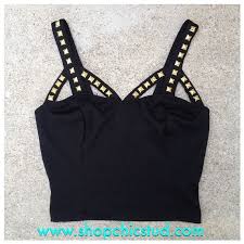 Black And Gold Crop Top Studded Bustier Crop Top Tank Top Black Gold Silver Or Black Studs By Shopchicstud Crop Top Bustier Black Tank Tops Fashion