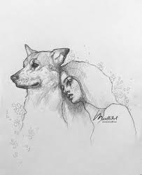 Girl And Wolf Illustration Husky Drawing Wolf Illustration Art