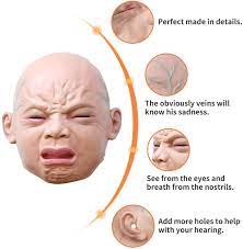 Amazon Com Creepyparty Releastic Human Mask Novelty Halloween Costume Party Latex Head Masks Crying Baby Toys Games