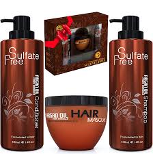 The organic aloe vera, rosemary, sage, and tea tree oil calm and soothe the scalp, while organic argan oil, saw palmetto, caffeine, biotin, niacin, vitamin a, b5, c, and d nourish brittle strands and help prevent hair loss. Amazon Com Moroccan Argan Oil Shampoo Conditioner And Hair Mask Sulfate Free Gift Set Best For Damaged Dry Curly Or Frizzy Hair Thickening For Fine Thin Hair Safe For Color And