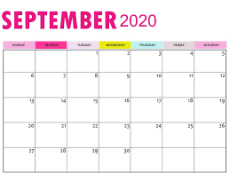 Cute September 2020 Calendar Template September Calendar Calendar Printables Calendar Template