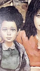 Framed vintage art print “Brother and Sister by Etienne Roth, 1960's mid  century modern wall art, big eyed children wall art