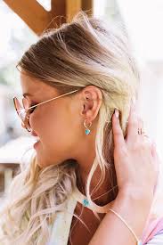 Kendra scott tomon huggie earrings for women, fashion jewelry. Ari Heart Gold Huggie Earrings In Turquoise Magnesite Impressions Online Boutique Page 1