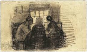 Tres personas compartiendo una comida de Vincent van Gogh | 1622 | Dibujos  | Tiza negra sobre papel verjurado