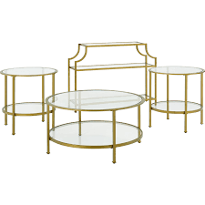 Crosley Kf13018gl Aimee 4 Piece Console Coffee 2 Side Tables Set In Gold Glass
