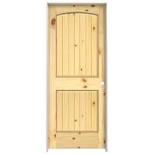 Illusion series 45 75 in to 47 in w frameless hinged oil rubbed bronze shower door. Jeld Wen 0028v 36 In X 80 In Unfinished 2 Panel Round Top Plank Unfinished Knotty Pine Wood Left Hand Single Prehung Interior Door In The Prehung Interior Doors Department At Lowes Com