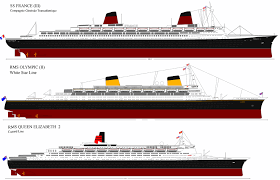 Vue Longitudinale De France Olympic Et Queen Elizabeth 2 Cruise Liner Ocean Cruise Steamer Ship