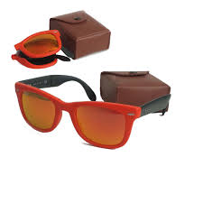 Men Ray Ban Folding Wayfarer Frame Orange Mirrored Lens New With Case Made Italy Mirrored Lens Orange Mirror Man Ray