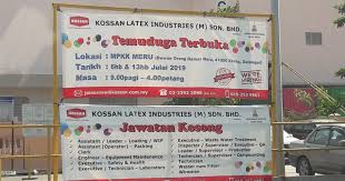 Wisma kossan, lot 782, jalan sungai putus, off batu 3 ¾, jalan kapar, 42100 klang, selangor, malaysia. Aizamia3 Temuduga Terbuka Kossan Latex Industries M Sdn Bhd