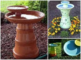 Sie lieben untersetzer von tontöpfen und katzenfutterschalen zum baden und trinken Vogeltranke Aus Tontopfen Vogelbad Diy Vogelbad Garten