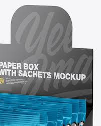 Opened Textured Box W 20 Metallic Sachets In Sachet Mockups On Yellow Images Object Mockups