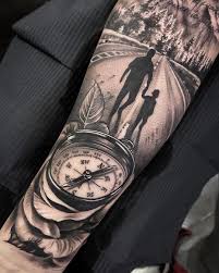 Amazing Artist Dario Castillo Castillo Dario Awesome Compass Rose Dad And His Kid Nature Walk Arm Tatt Men Tattoos Arm Sleeve Tattoo Sleeve Men Father Tattoos