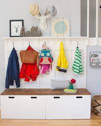 This clever solution is a coat rack, shoe storage and bench all in one piece. 17 Ikea Hacks For Your Entryway Entryway Mudroom Storage Ideas