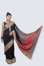 Buy Usha Sharee Black Mina Border Maheshwari Saree With Running Blouse at  Amazon.in