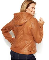 Michael Kors Michael Plus Size Knit Inset Hooded Leather Jacket In Brown Lyst