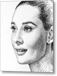 Audrey Hepburn sketch n2 detail Metal Poster by Dario Lo Iacono