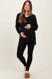 Black Brushed Knit Maternity Oversized Top and Legging Set ...