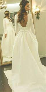 Vintage White Stain Long Wedding Dresses Simple Long Sleeves Church Wedding Dresse Winter Wedding Dress Wedding Dress Vintage Sleeves Wedding Dress Long Sleeve