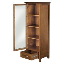 It has an open base and mouldings at the top and in the centre. Oak Finish Linen Tower Glass Door Bathroom Storage Cabinet W Drawer Pictured On Sale Overstock 29084452