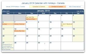 January 2019 Canada Holidays Calendar Holiday Calendar Canada Holiday Holiday
