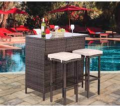 It can be as simple or elaborate as you and your budget allow; Amazon Com Polar Aurora 3pcs Patio Bar Set With Stools And Glass Top Table Patio Wicker Outdoor Furniture With Beige Removable Cushions For Backyards Porches Gardens Or Poolside Garden Outdoor