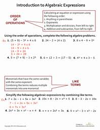 introduction to algebraic expressions worksheet education com