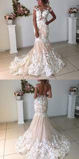 Ivory Lace Appliques Champagne Mermaid Wedding Dresses Open Back Light Pink Wedding Dress Backless Mermaid Wedding Dresses Pink Wedding Dresses