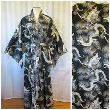Black And White Kimono Dress Vintage Kimono Robe Black White Metallic Gold Dragons Birds Vintage Kimono Vintage Kimono Robe Kimono Robe