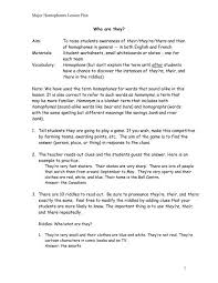 major homophones lesson plan 1 who are they aim materials