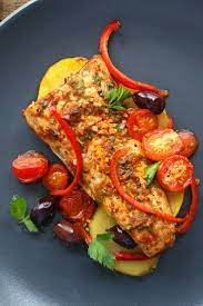 Moroccan Baked Fish With Potatoes Peppers And Olives Recipe Recipe Baked Fish Recipes Olive Recipes