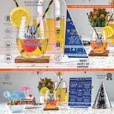 It's like the trivia that plays before the movie starts at the theater, but waaaaaaay longer. Buy Happy Birthday Stemless Wine Glass 15 Oz 1931 Birthday Year Facts Board Set With Stand Included 90th Birthday Gifts For Men And Women Cheers To 90 Years Online In Uk B08t3s49bt