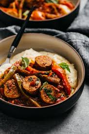Pasta, sausage, tomatoes and herbs. Italian Sausage And Peppers Healthy Low Carb Our Salty Kitchen