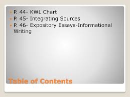 Table Of Contents P 44 Kwl Chart P 45 Integrating